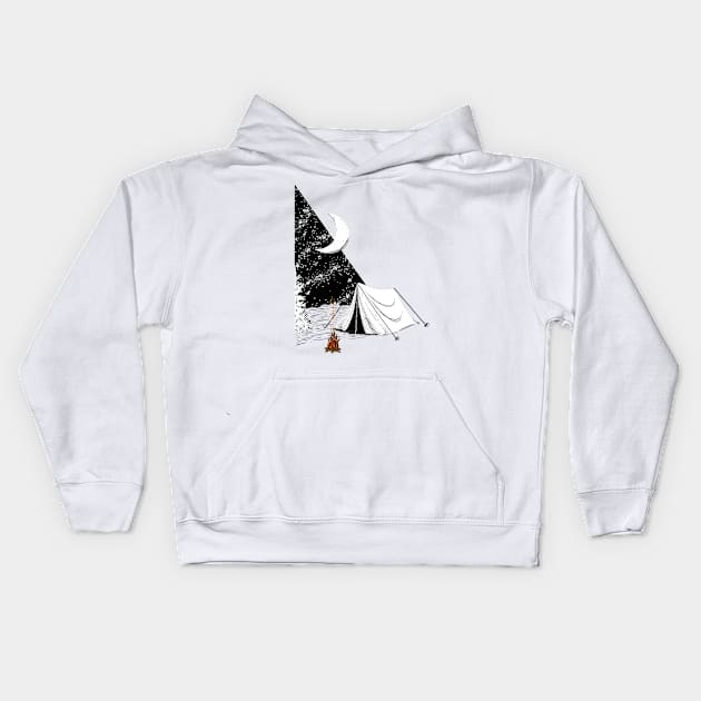 Night camp (bw) Kids Hoodie by ckai